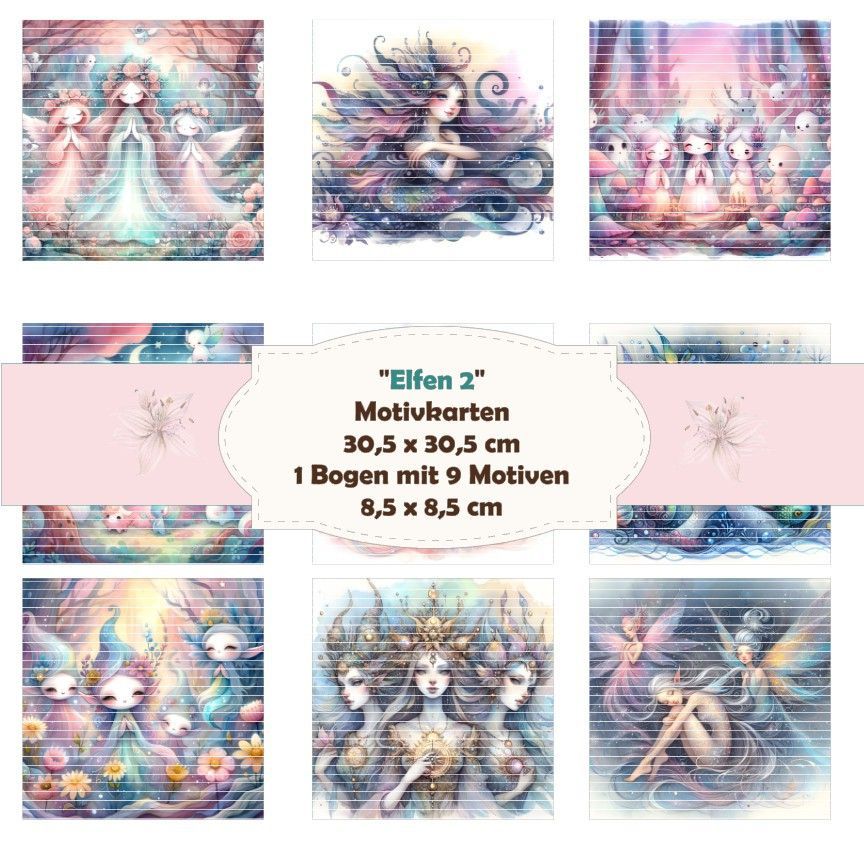Elfen 2 - Motivkarten - 8,5 x 8,5 cm - 9 Motive - 1 Bogen