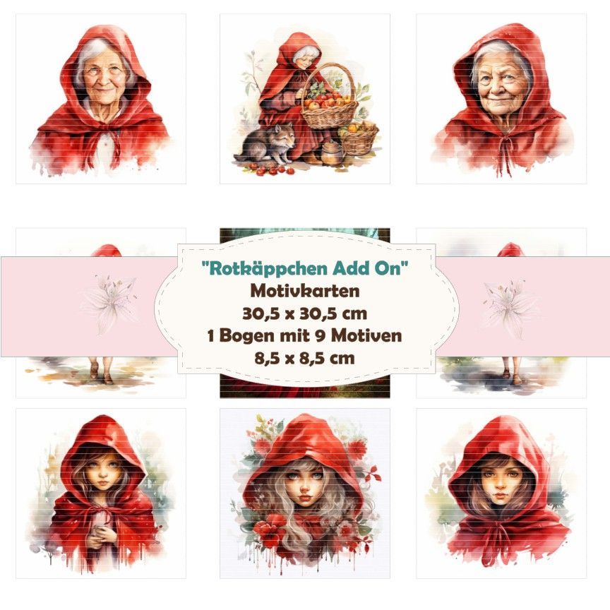 Rotkäppchen Add On - Motivkarten - 8,5 x 8,5 cm - 9 Motive - 1 Bogen