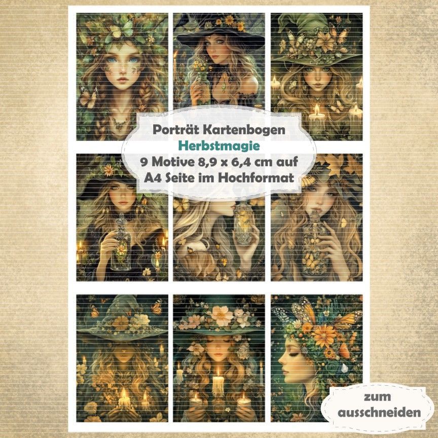 Herbstmagie - Porträt Kartenbogen - A4 Hochformat - 1 Seite mit 9 Motiven