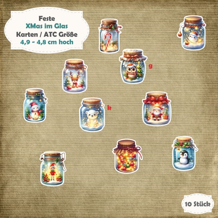 XMas im Glas - Karte / ATC Größe - 10 Teile - Die Cuts