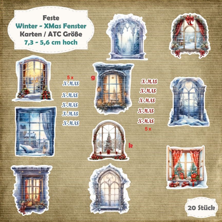 Winter - XMas Fenster - Karte / ATC Größe - 20 Teile - Die Cuts