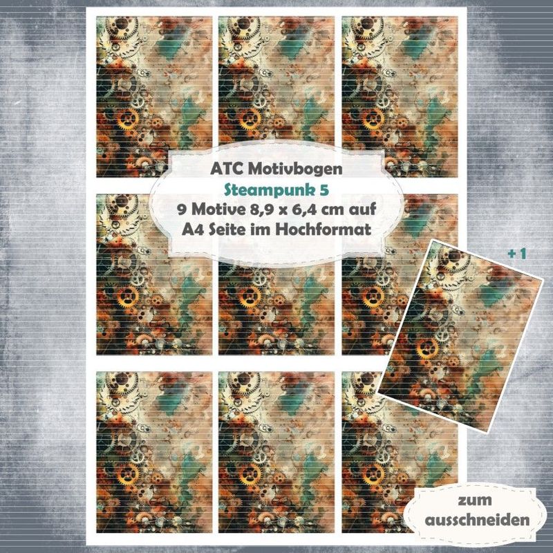 Steampunk 5 - ATC Motivbogen - A4 Hochformat - 1 Seite mit 9 Motiven