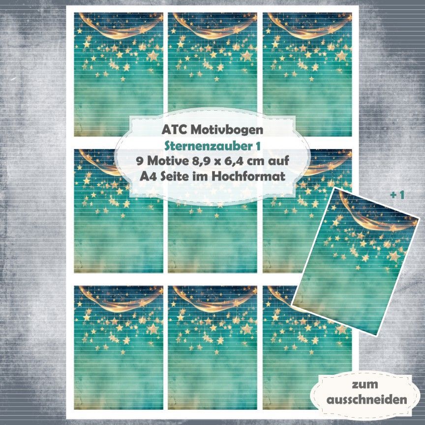 Sternenzauber 1 - ATC Motivbogen - A4 Hochformat - 1 Seite mit 9 Motiven