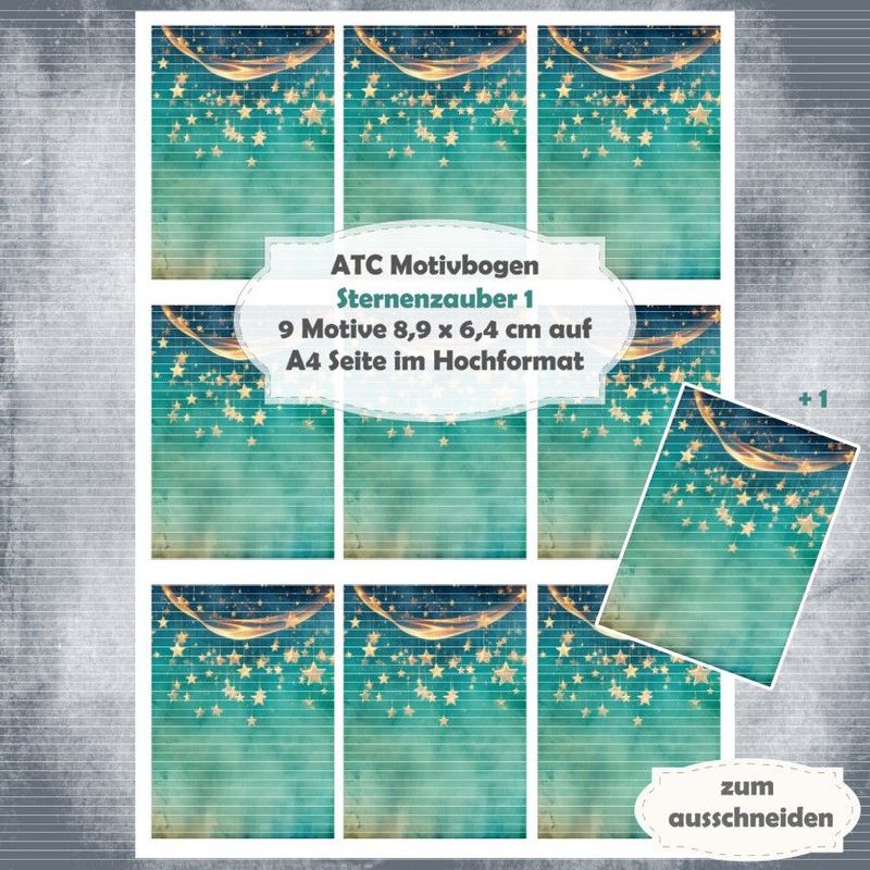 Sternenzauber 1 - ATC Motivbogen - A4 Hochformat - 1 Seite mit 9 Motiven Sternenzauber 1 - ATC Motivbogen - A4 Hochformat - 1 Seite mit 9 Motiven