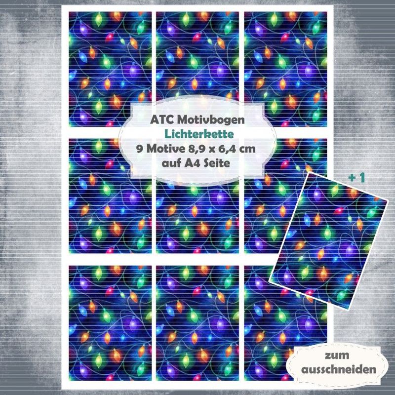 Lichterkette - ATC Motivbogen - A4 Hochformat - 1 Seite mit 9 Motiven