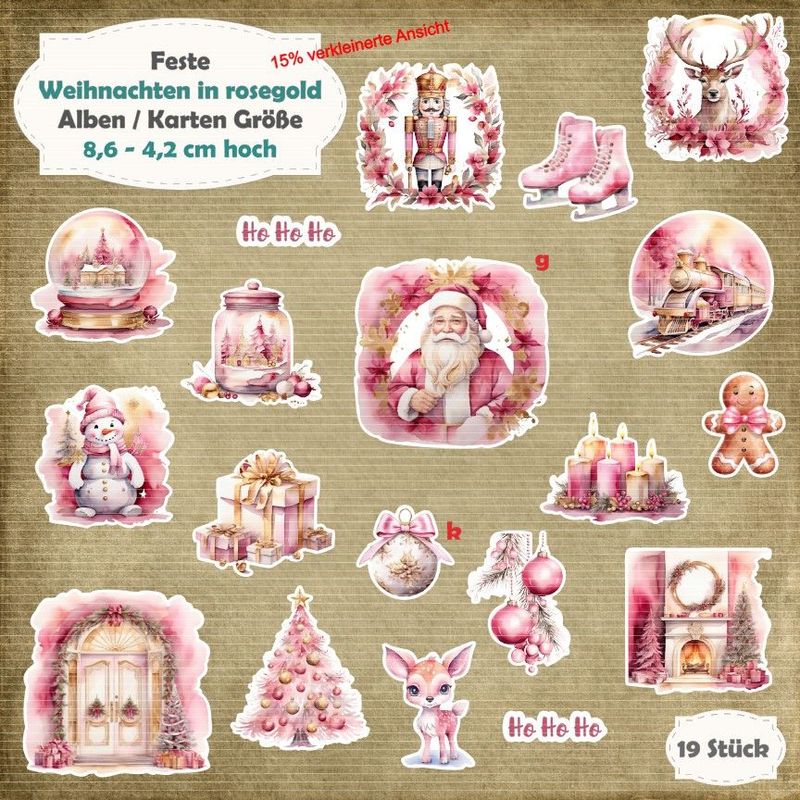 Weihnachten in rosegold - Album / Karte Größe - 19 Teile - Die Cuts / Stanzteile