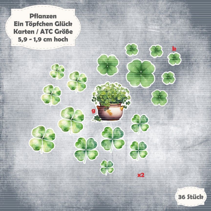 Ein Töpfchen Glück - Karten / ATC Größe - 36 Teile - Die Cuts