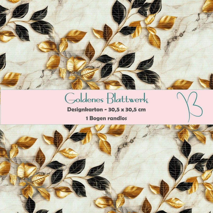 Goldenes Blattwerk - Designkarton - 30,5 x 30,5 cm - randlos - 1 Bogen