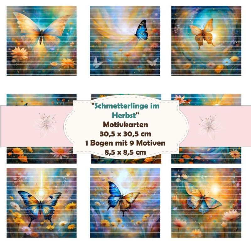 Schmetterlinge im Herbst - Motivkarten - 8,5 x 8,5 cm - 9 Motive - 1 Bogen Schmetterlinge im Herbst - Motivkarten - 8,5 x 8,5 cm - 9 Motive - 1 Bogen