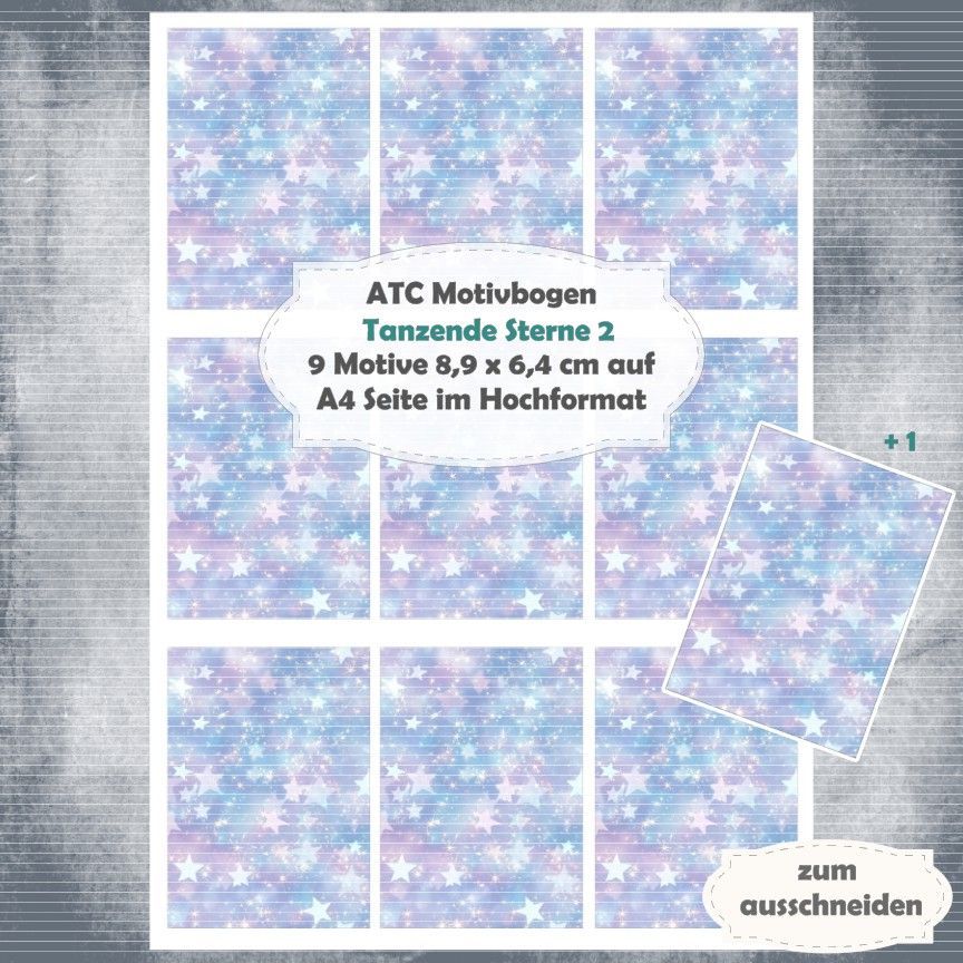 Tanzende Sterne 2 - ATC Motivbogen - A4 Hochformat - 1 Seite mit 9 Motiven