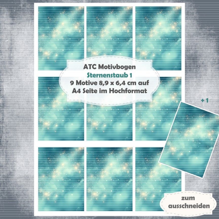 Sternenstaub 1 - ATC Motivbogen - A4 Hochformat - 1 Seite mit 9 Motiven