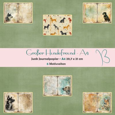 Großer Hundefreund - A4 - Junk Journal Seiten - quer - 6 Seiten Großer Hundefreund - A4 - Junk Journal Seiten - quer - 6 Seiten