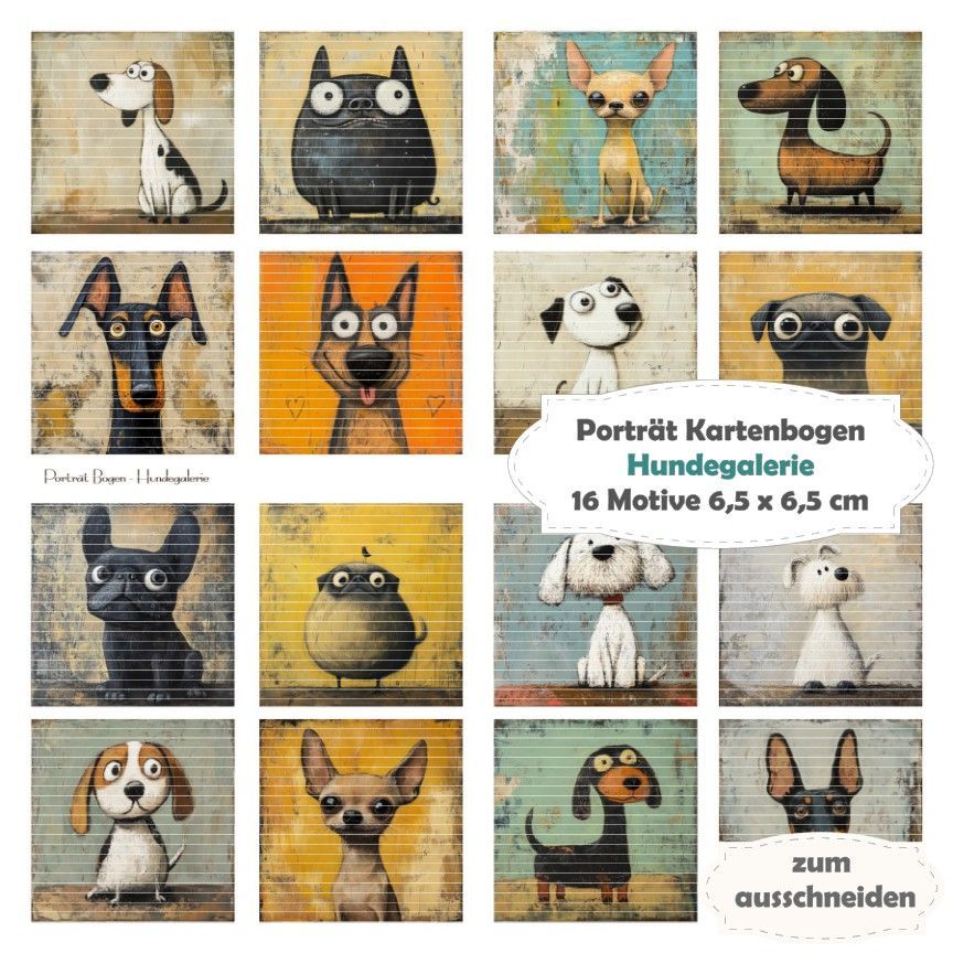 Hundegalerie - Porträt Kartenbogen - 12 Inch - mit 16 Motiven