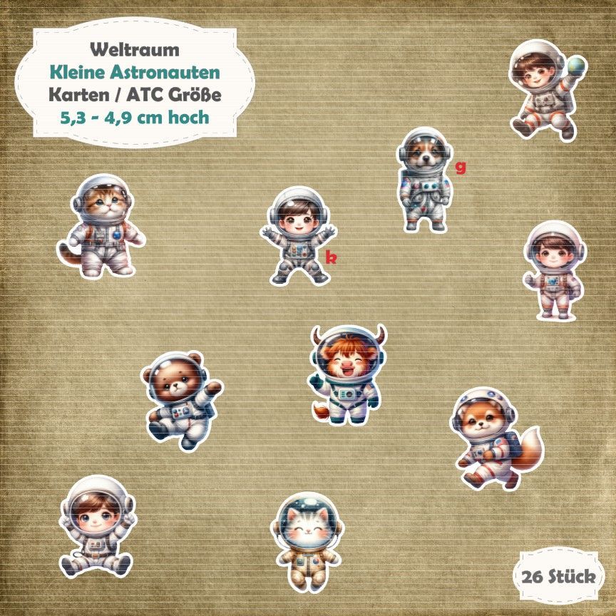Kleine Astronauten - Karten /  ATC Größe - 10 Stanzteile - Die Cut