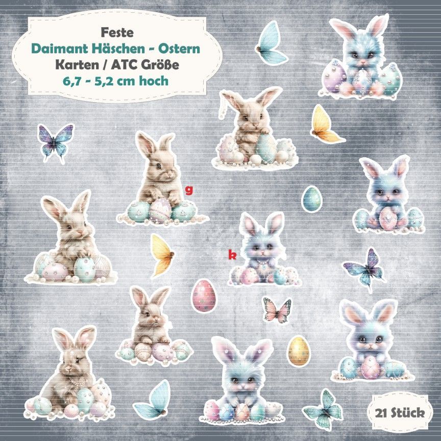 Diamant Häschen - Ostern - Karten Größe - 21 Stanzteile - Die Cut