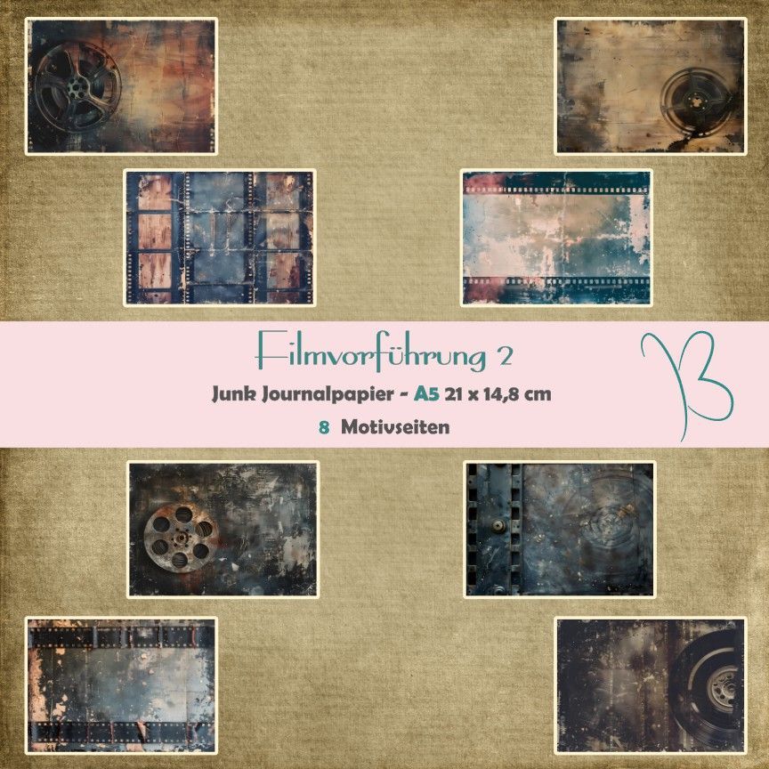 Filmvorführung 2 - A5 - Junk Journal Seiten - A5 - 8 Seiten