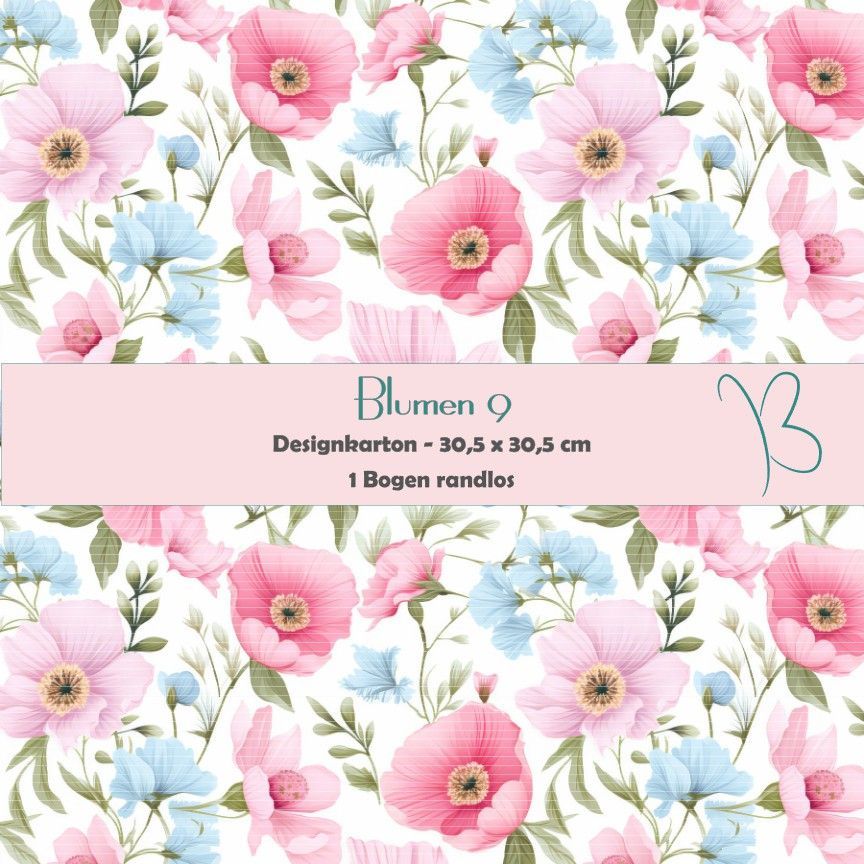 Blumen 9 - Designkarton - 30,5 x 30,5 cm - randlos - 1 Bogen