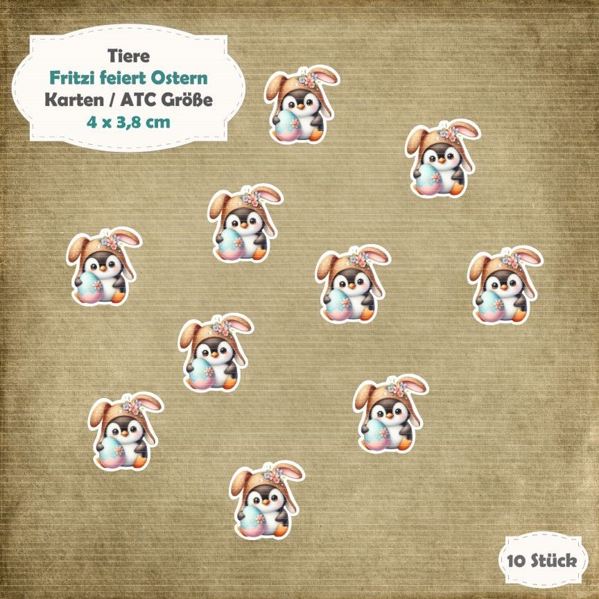 Fritzi feiert Ostern - Pinguin - Karten /  ATC Größe - 10 Stanzteile - Die Cut
