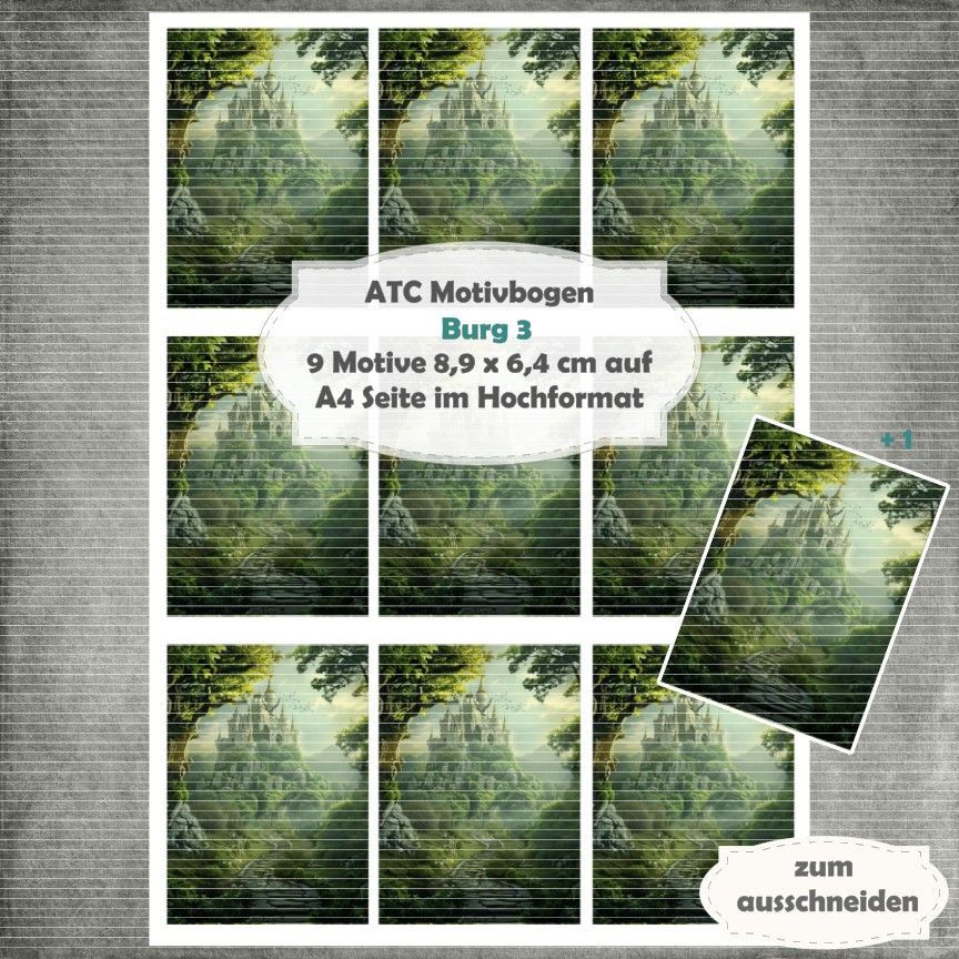 Burg 3 - ATC Motivbogen - A4 Hochformat - 1 Seite mit 9 Motiven