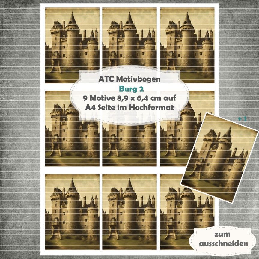 Burg 2 - ATC Motivbogen - A4 Hochformat - 1 Seite mit 9 Motiven