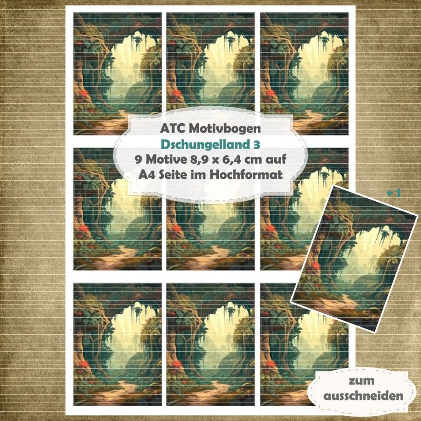 Dschungelland 3 - ATC Motivbogen - A4 Hochformat - 1 Seite mit 9 Motiven