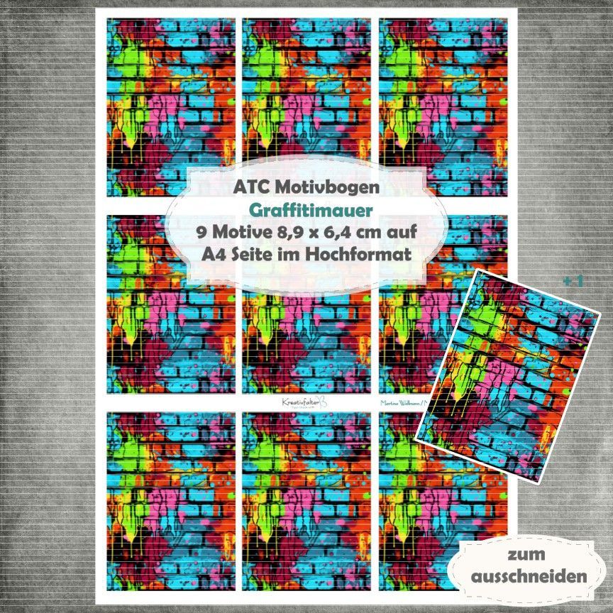 Graffitimauer - ATC Motivbogen - A4 Hochformat - 1 Seite mit 9 Motiven