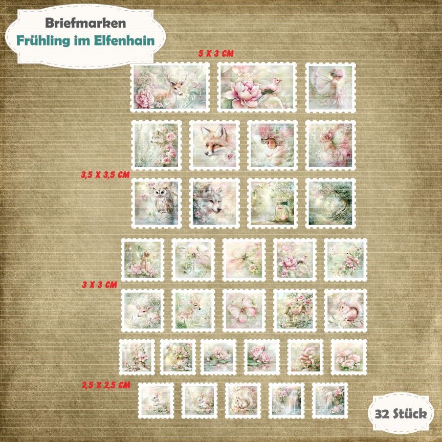 Frühling im Elfenhain - Briefmarken - 32 Teile - Die Cuts