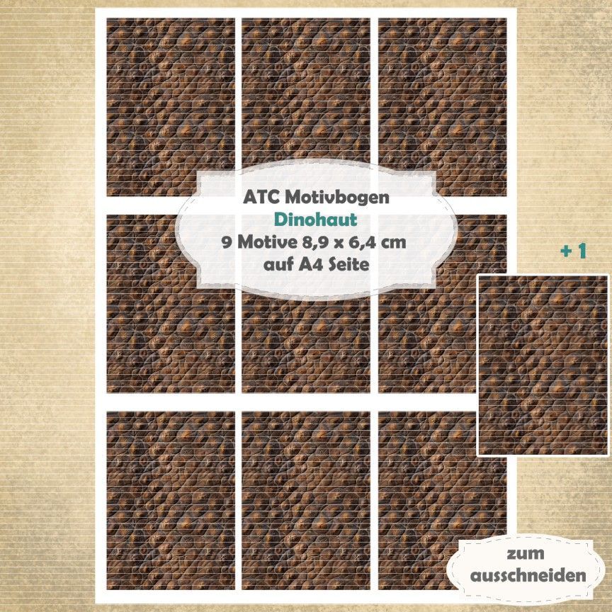 Dinohaut - ATC Motivbogen - A4 Hochformat - 1 Seite mit 9 Motiven