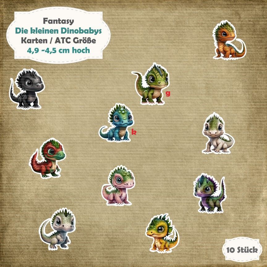 Die kleinen Dinobabys - Karten /  ATC Größe - 10 Stanzteile - Die Cut