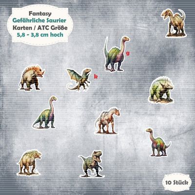 Gefährliche Saurier - Karten / ATC Größe - 10 Stanzteile - Die Cut Gefährliche Saurier - Karten / ATC Größe - 10 Stanzteile - Die Cut