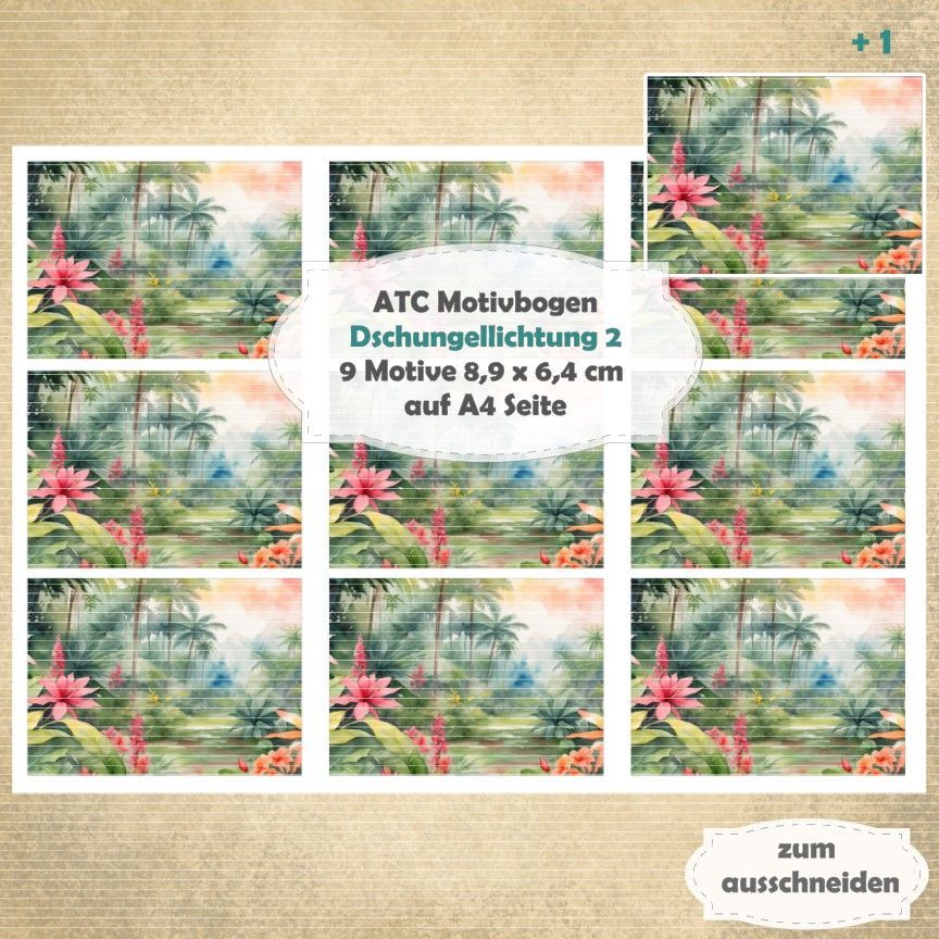 Dschungellichtung 2 - ATC Motivbogen - A4 Hochformat - 1 Seite mit 9 Motiven