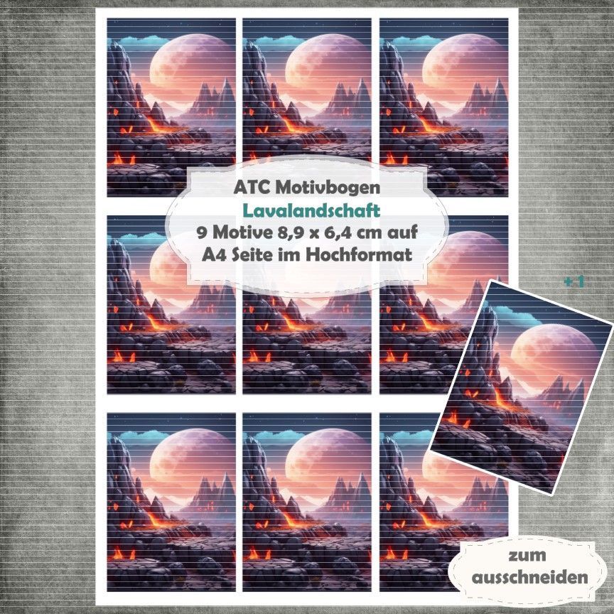 Lavalandschaft - ATC Motivbogen - A4 Hochformat - 1 Seite mit 9 Motiven