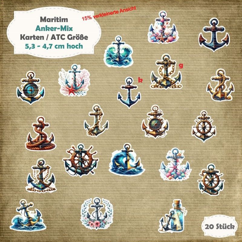 Anker-Mix - Maritim - Karten / ATC - Größe - 20 Stanzteile - Die Cut Anker-Mix - Maritim - Karten / ATC - Größe - 20 Stanzteile - Die Cut