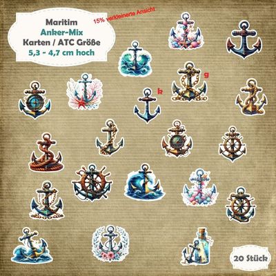 Anker-Mix - Maritim - Karten / ATC - Größe - 20 Stanzteile - Die Cut Anker-Mix - Maritim - Karten / ATC - Größe - 20 Stanzteile - Die Cut