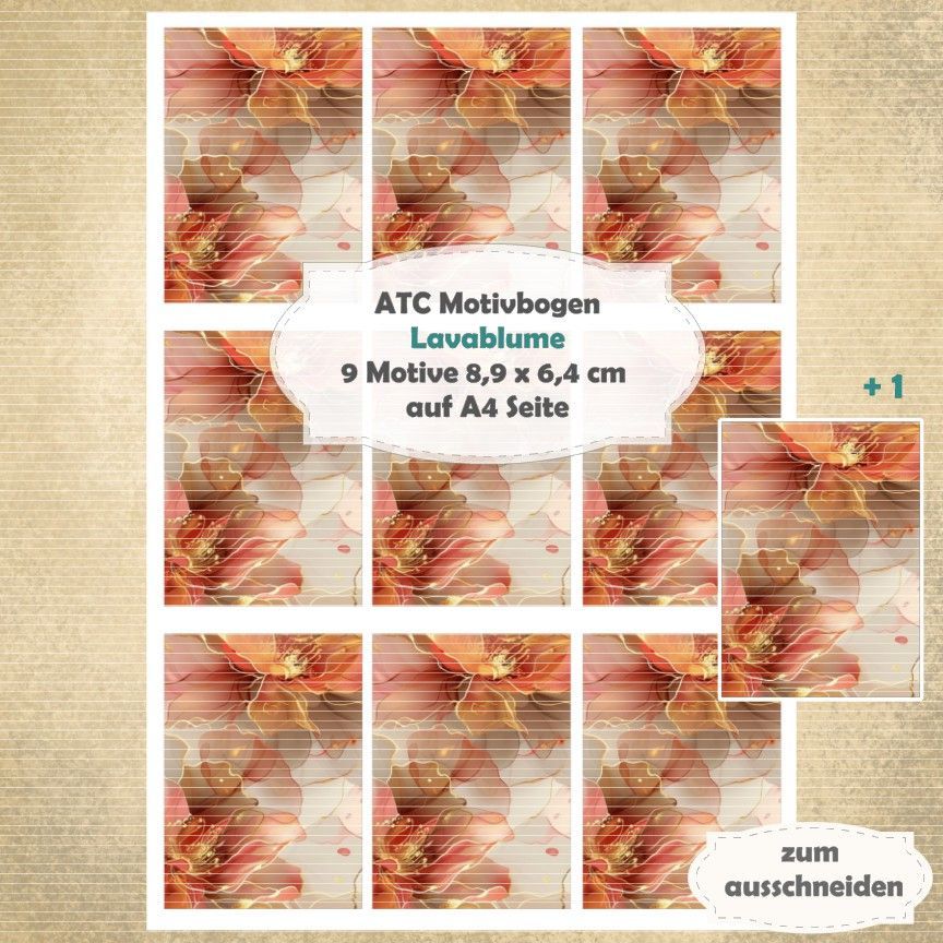 Lavablume - ATC Motivbogen - A4 Hochformat - 1 Seite mit 9 Motiven