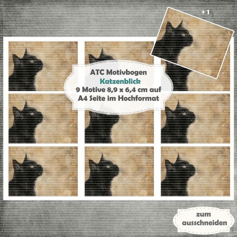 Katzenblick - ATC Motivbogen - A4 Hochformat - 1 Seite mit 9 Motiven Katzenblick - ATC Motivbogen - A4 Hochformat - 1 Seite mit 9 Motiven