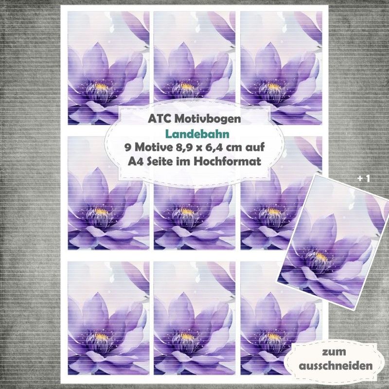 Landebahn - Blume - ATC Motivbogen - A4 Hochformat - 1 Seite mit 9 Motiven Landebahn - Blume - ATC Motivbogen - A4 Hochformat - 1 Seite mit 9 Motiven