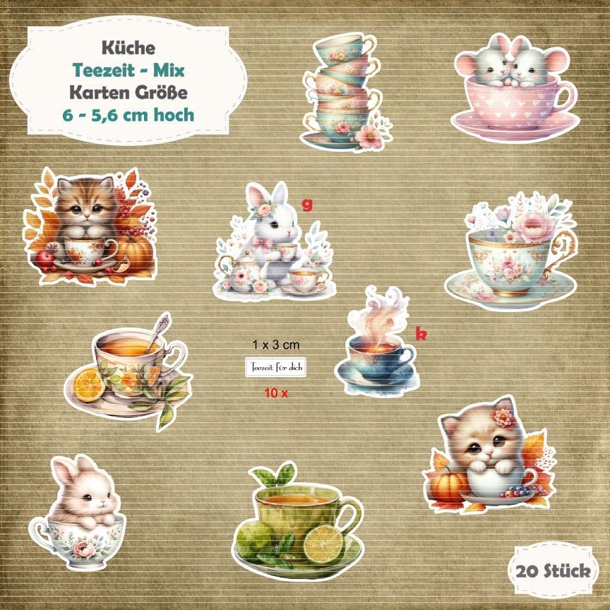 Teezeit - Mix - Karten - Größe - 20 Stanzteile - Die Cut