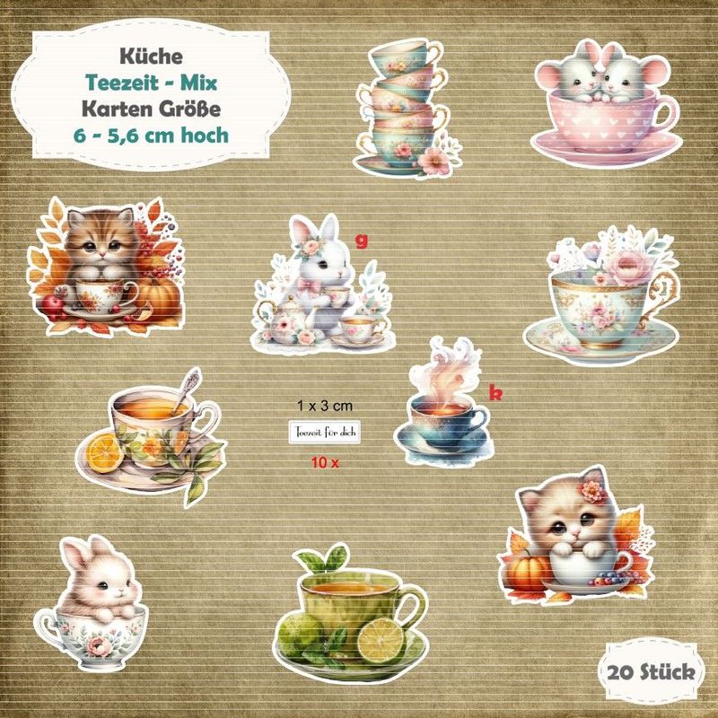 Teezeit - Mix - Karten - Größe - 20 Stanzteile - Die Cut Teezeit - Mix - Karten - Größe - 20 Stanzteile - Die Cut