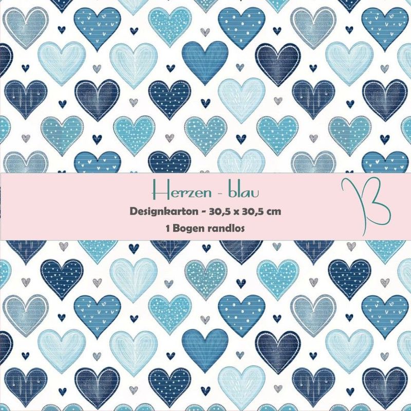 Herzen - blau - Designkarton - 30,5 x 30,5 cm - randlos - 1 Bogen Herzen - blau - Designkarton - 30,5 x 30,5 cm - randlos - 1 Bogen