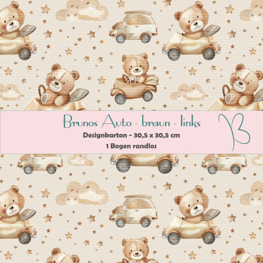 Brunos Auto-braun- links - Designkarton - 30,5 x 30,5 cm - randlos - 1 Bogen