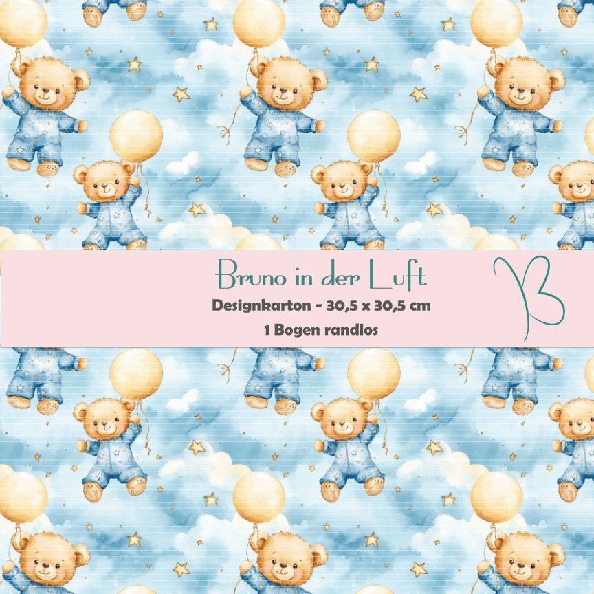 Bruno in der Luft - blau - Designkarton - 30,5 x 30,5 cm - randlos - 1 Bogen