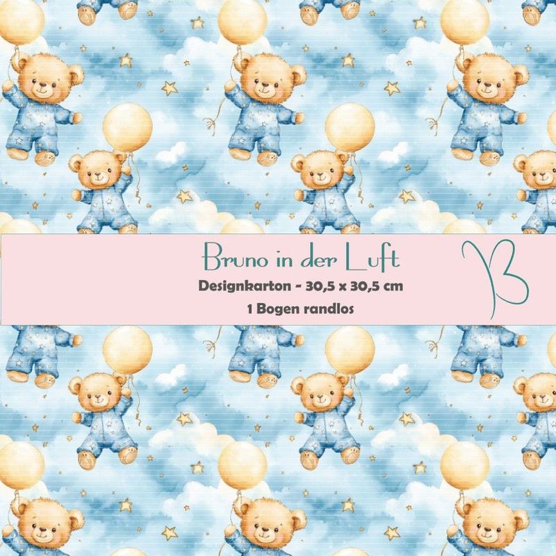 Bruno in der Luft - blau - Designkarton - 30,5 x 30,5 cm - randlos - 1 Bogen Bruno in der Luft - blau - Designkarton - 30,5 x 30,5 cm - randlos - 1 Bogen