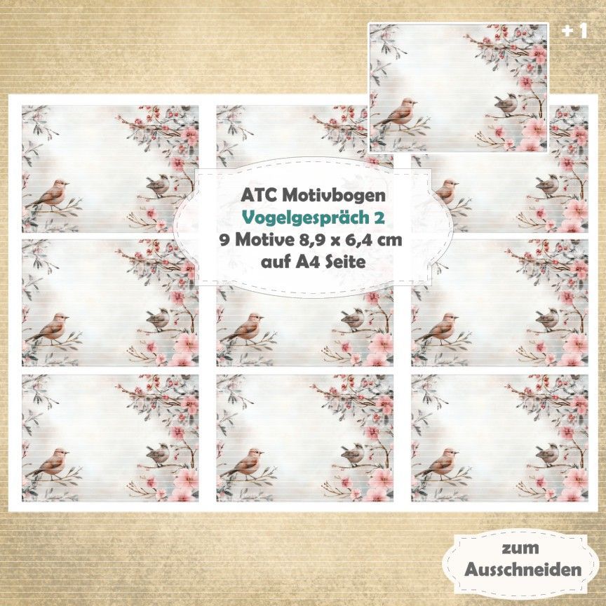 Vogelgespräch 2 - ATC Motivbogen - A4 Hochformat - 1 Seite mit 9 Motiven