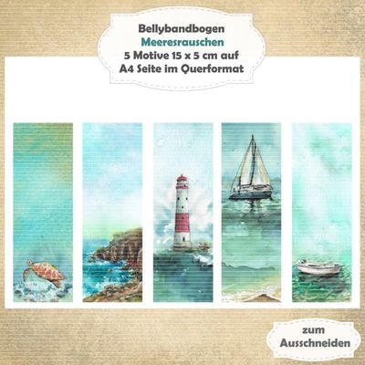 Meeresrauschen - Bellybandbogen - Lesezeichen - A4 quer - 1 Seite mit 5 Motiven Meeresrauschen - Bellybandbogen - Lesezeichen - A4 quer - 1 Seite mit 5 Motiven