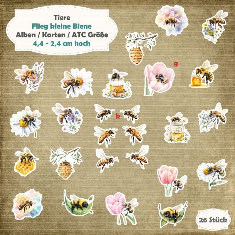 Flieg kleine Biene - Karten / ATC Größe - 26 Stanzteile - Die Cut Flieg kleine Biene - Karten / ATC Größe - 26 Stanzteile - Die Cut