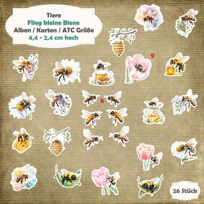 Flieg kleine Biene - Karten / ATC Größe - 26 Stanzteile - Die Cut Flieg kleine Biene - Karten / ATC Größe - 26 Stanzteile - Die Cut