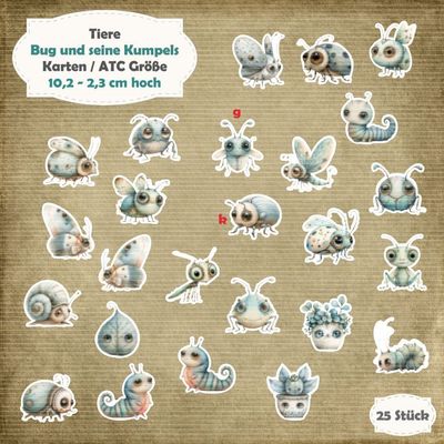 Bug und seine Kumpels - Karten / ATC Größe - 25 Stanzteile - Die Cut Bug und seine Kumpels - Karten / ATC Größe - 25 Stanzteile - Die Cut