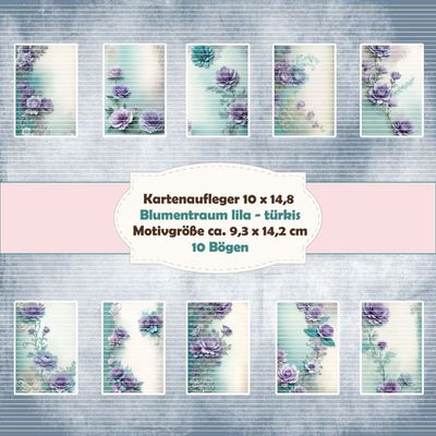 Blumentraum lila - türkis - Kartenaufleger - 10 x 14,8 cm hochkant/210g - 10 Bögen Blumentraum lila - türkis - Kartenaufleger - 10 x 14,8 cm hochkant/210g - 10 Bögen