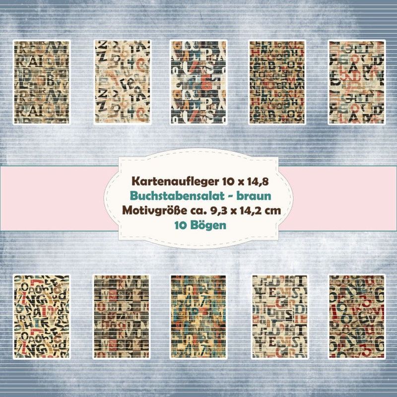 Buchstabensalat - braun - Kartenaufleger - 10 x 14,8 cm hochkant/210g - 10 Bögen Buchstabensalat - braun - Kartenaufleger - 10 x 14,8 cm hochkant/210g - 10 Bögen